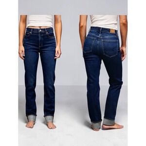 American Eagle Jeans Womens 14 Long Super High-Rise Straight Cuffed Dark Wash